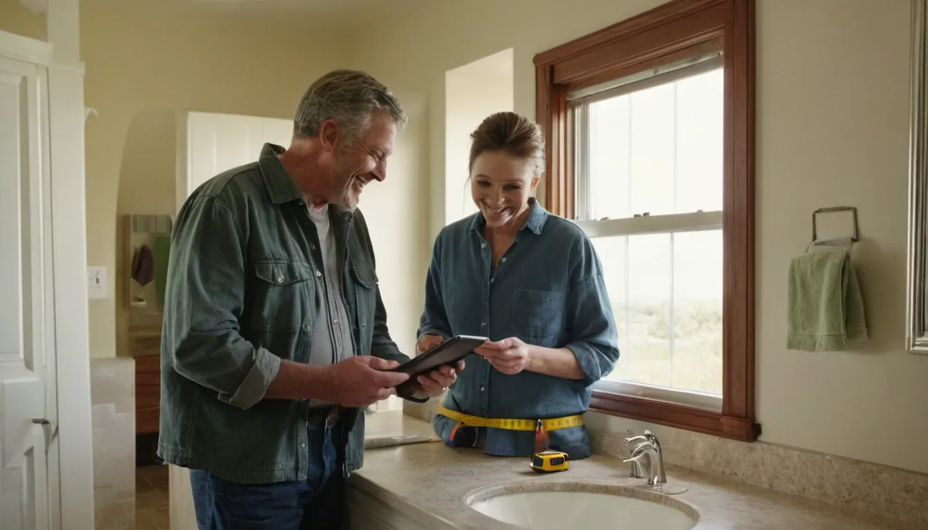 Homeowner and friendly local provider reviewing bathroom remodel plans in a Agawam Town home
